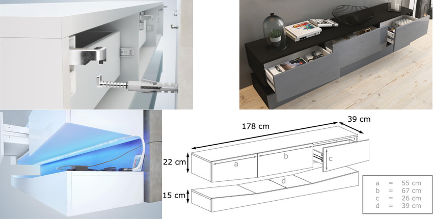 dimensions du meuble de télévision suspendu